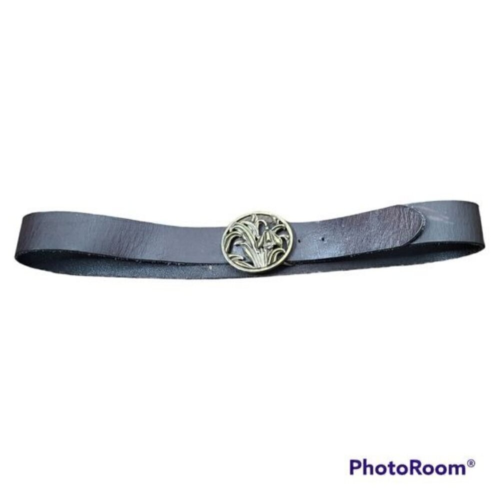 Y2K Genuine Leather Brown Belt With Chunky Gold Tone Buckle Retro
